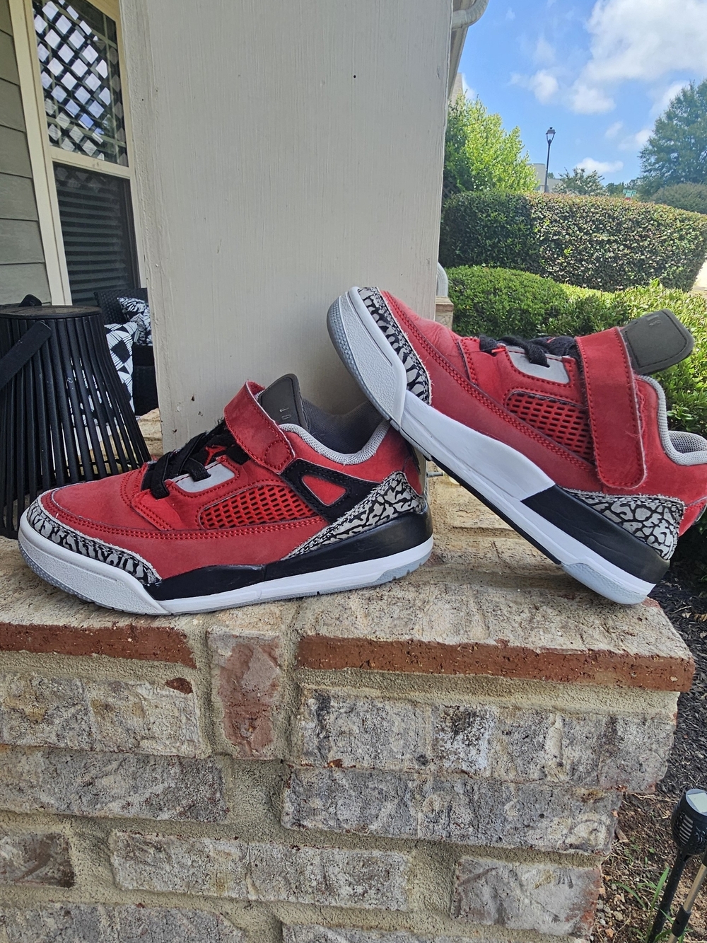 Jordan Kids Red and Black Sneakers with Elephant Print